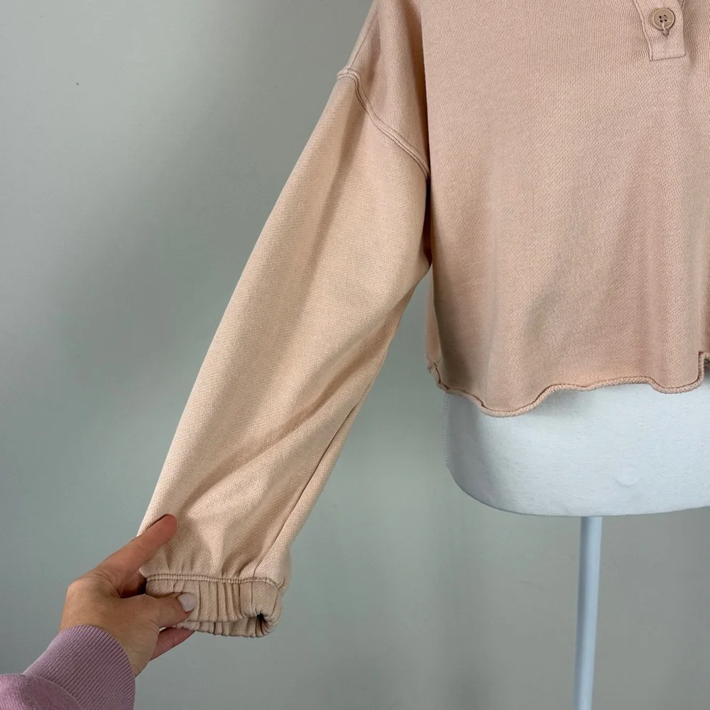Aerie Cropped Polo Sweater in Peachy Tan Oversized‎ Loungewear XS